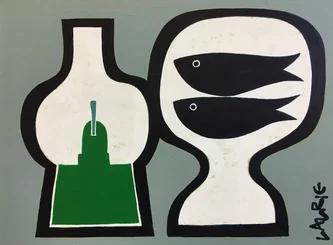 Scottish Artist SIMON LAURIE - Green Lamp and Fish