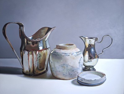Scottish Artist Jane CRUICKSHANK - Silver Jugs and Tea Caddy