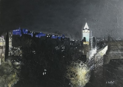 Scottish Artist Sandra MOFFAT - Headlights on Princes St, Edinburgh